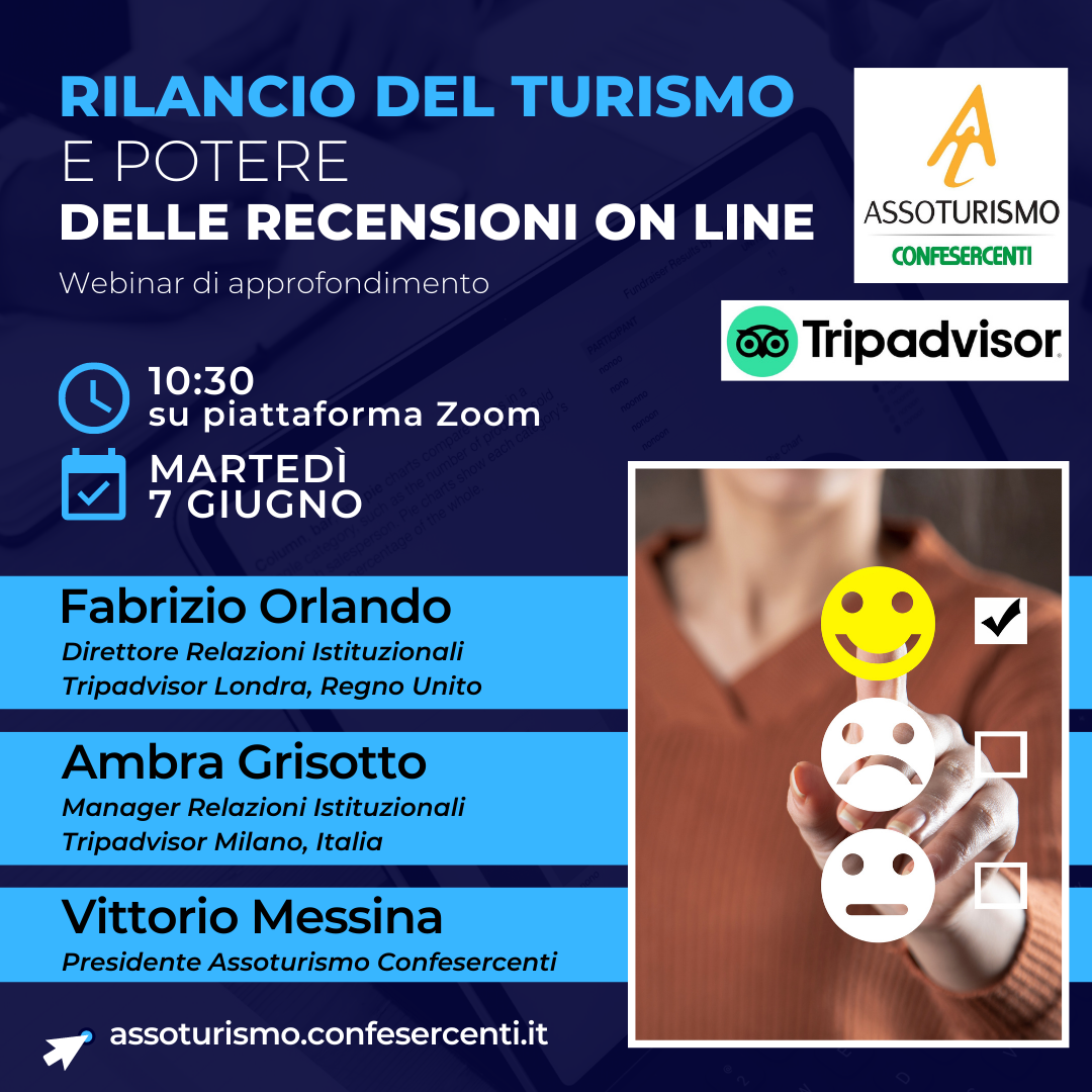 Turismo, recensioni on line: martedì 7 giugno alle 10.30 webinar di approfondimento – Iscrizioni aperte