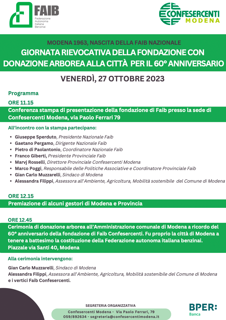 Modena: 60 anni fa nasceva la Faib Nazionale Confesercenti. La città ricorda la fondazione della federazione autonoma dei benzinai