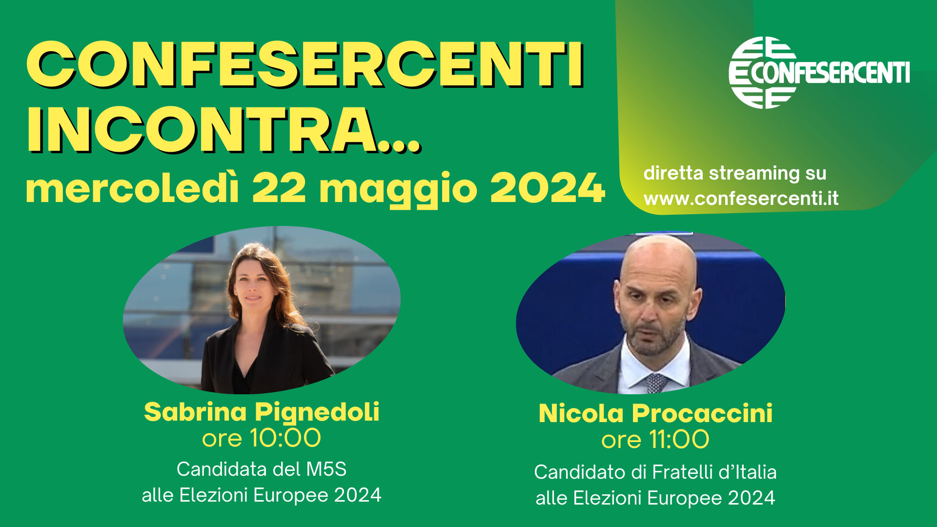 Elezioni UE: ‘Confesercenti incontra’ continua mercoledì 22 maggio con i candidati Sabrina Pignedoli e Nicola Procaccini