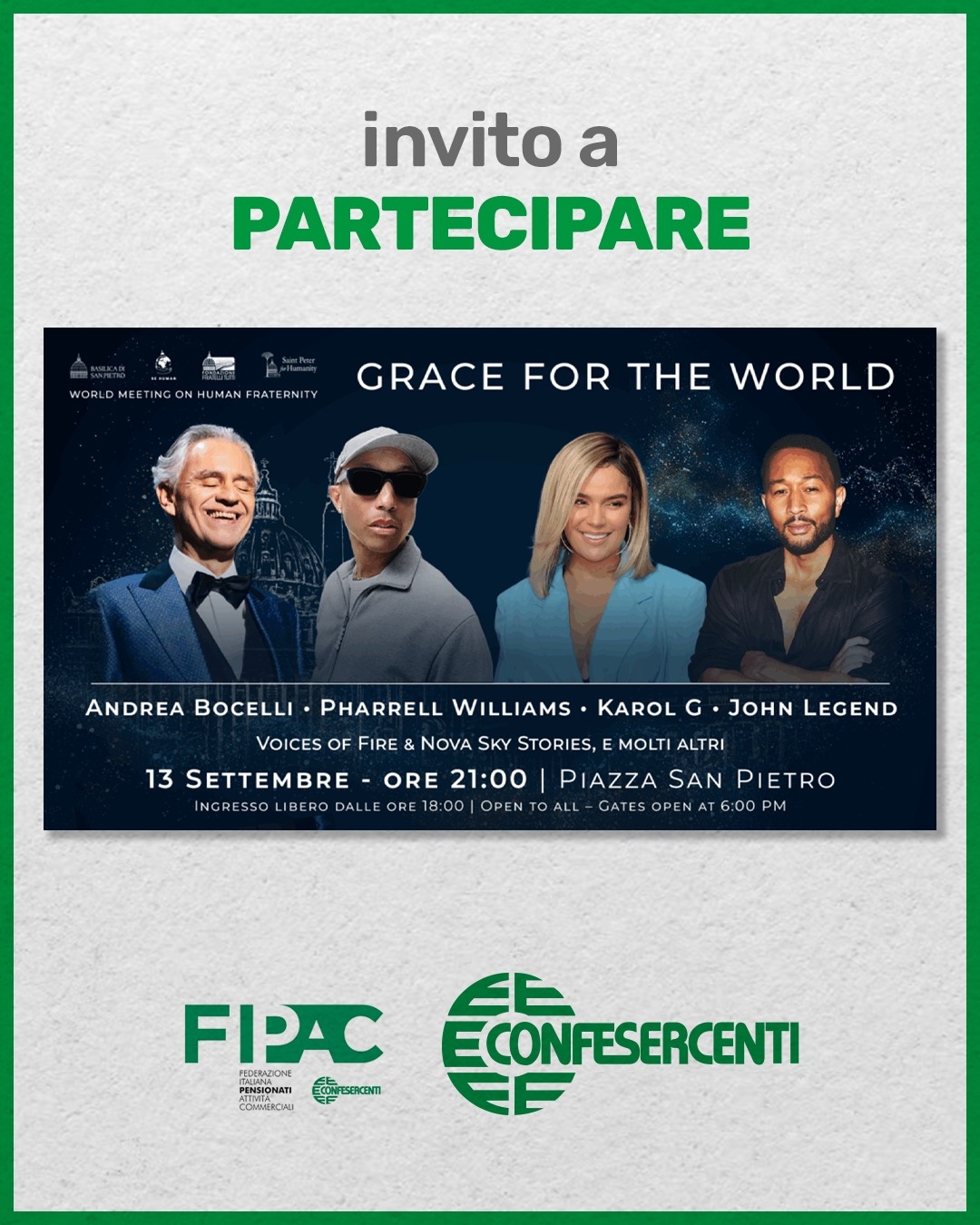 Grace for the World: serata speciale di musica e fraternità a Piazza San Pietro