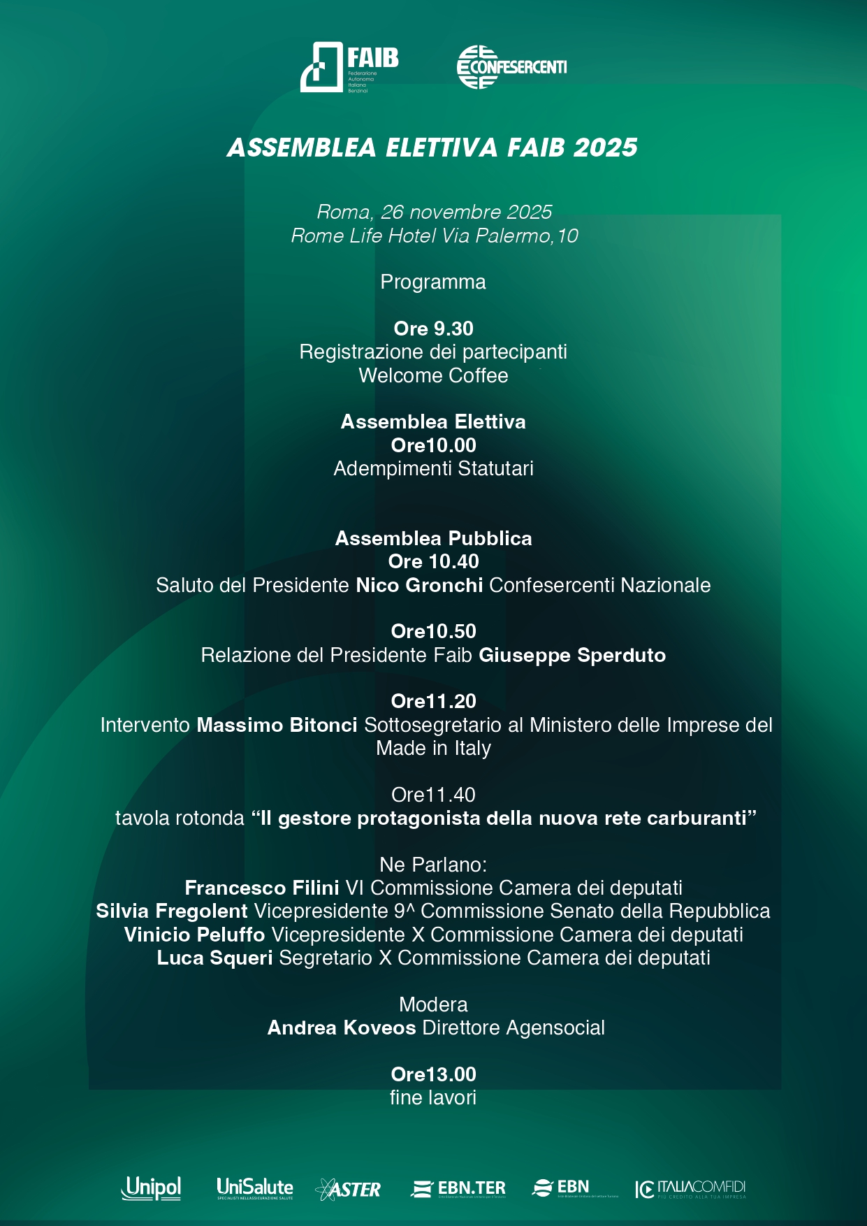 Assemblea Faib: il 26 novembre a Roma