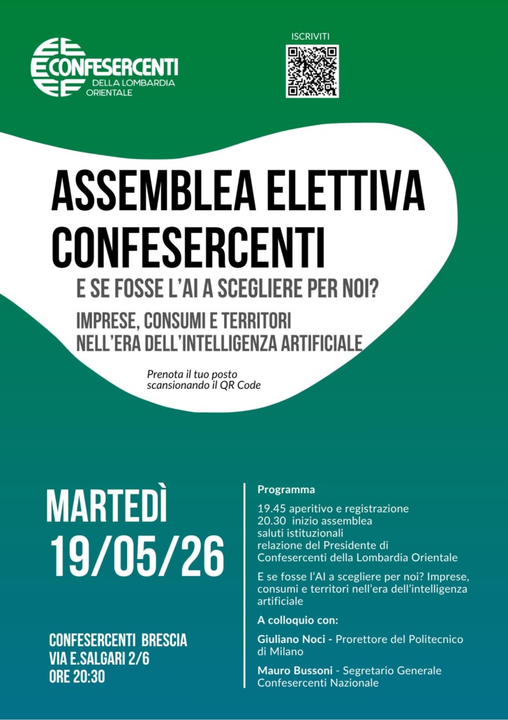 Confesercenti della Lombardia Orientale: assemblea elettiva pubblica e incontro dedicato all’Intelligenza artificiale